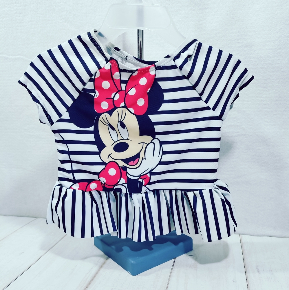 Disney Junior Minnie Girl's Rash Guard UPF 50+ Swim Top Sz 18/24M